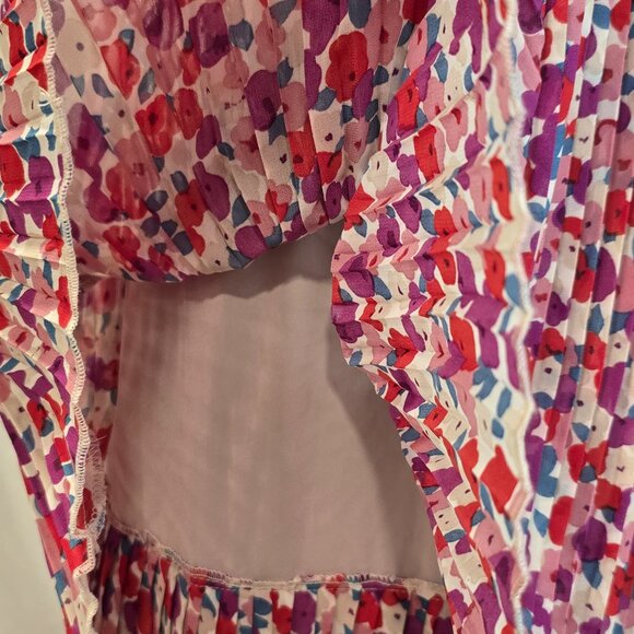 Lucy Paris Dress Floral Pleated Size Medium Red Purple Ruffles Adjustable Straps - Picture 6 of 10
